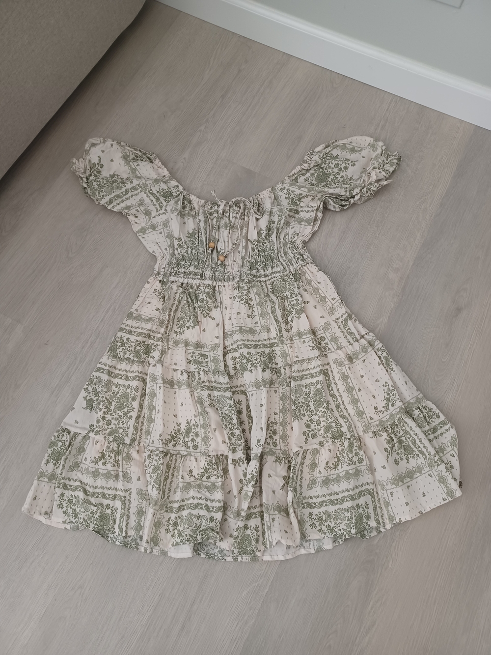 Liberty Love XL(could be a M or L)Boho/Beach Floral Dress - Sage Green and Cream